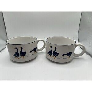 Vintage Geese Ducks Soup Mugs Rosenthal Netter Set Of 2